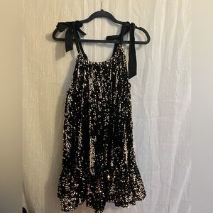 Black Sequin Dress with Bow Straps